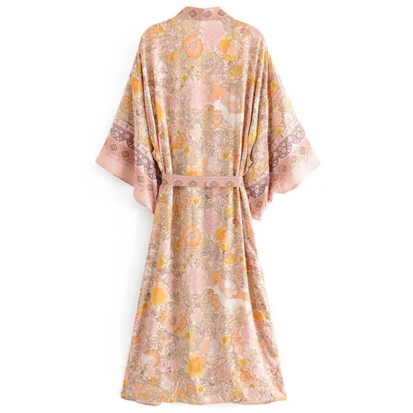 SOLD OUT Pink Bohemian Floral Maxi Duster Kimono Wrap Robe - Picture 15 of 16